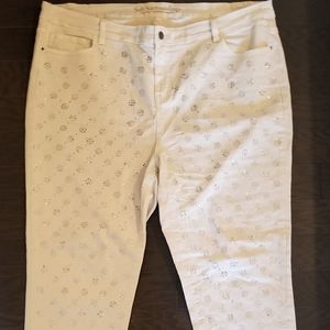 Soft Surroundings Rhinestone Light Cream Jeans 20W